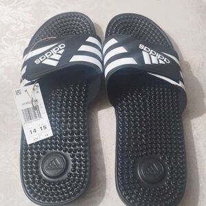 ADIDAS ADISSAGE SLIDES NWT BLUE N WHITE SIZE 14